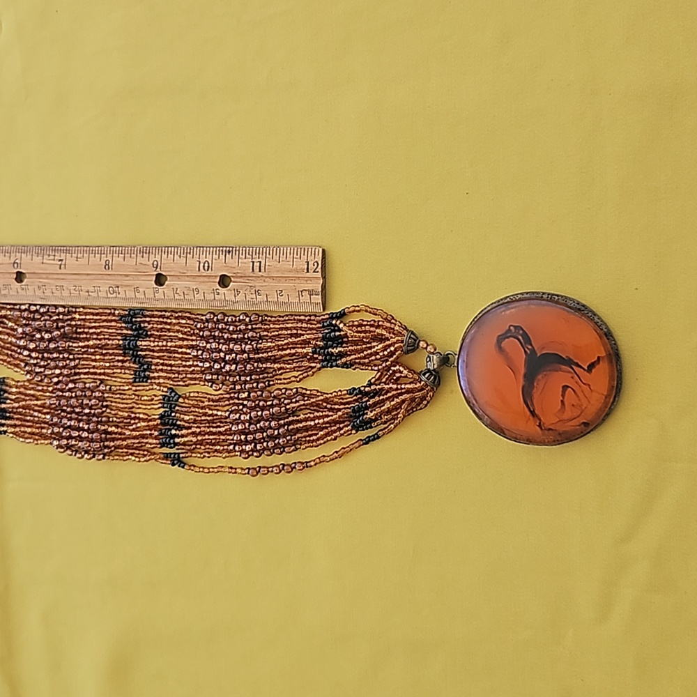 Vintage Costume Jewelry - Amber Like Pendant & Beaded Statement Necklace - Picture 8 of 10